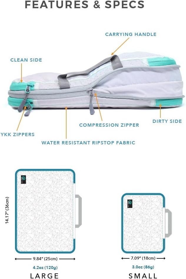 Compression Packing Cubes - 2 Pack Clean Dirty Separate Zipper - Lightweight Travel Packing Cubes for Luggage - Suitcase Organizer Travel Cubes - Large Small Laundry for Clothes Shoes Makeup