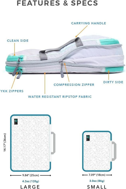 Compression Packing Cubes - 2 Pack Clean Dirty Separate Zipper - Lightweight Travel Packing Cubes for Luggage - Suitcase Organizer Travel Cubes - Large Small Laundry for Clothes Shoes Makeup