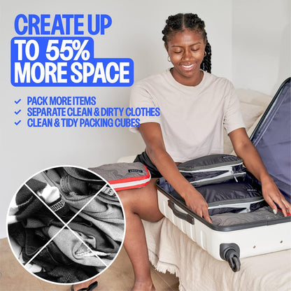 Compression Packing Cubes - 2 Pack Clean Dirty Separate Zipper - Lightweight Travel Packing Cubes for Luggage - Suitcase Organizer Travel Cubes - Large Small Laundry for Clothes Shoes Makeup