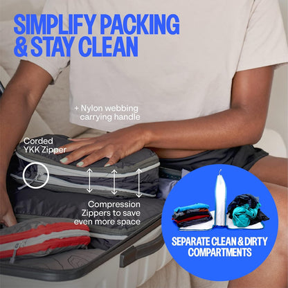 Compression Packing Cubes - 2 Pack Clean Dirty Separate Zipper - Lightweight Travel Packing Cubes for Luggage - Suitcase Organizer Travel Cubes - Large Small Laundry for Clothes Shoes Makeup