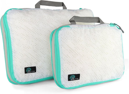 Compression Packing Cubes - 2 Pack Clean Dirty Separate Zipper - Lightweight Travel Packing Cubes for Luggage - Suitcase Organizer Travel Cubes - Large Small Laundry for Clothes Shoes Makeup