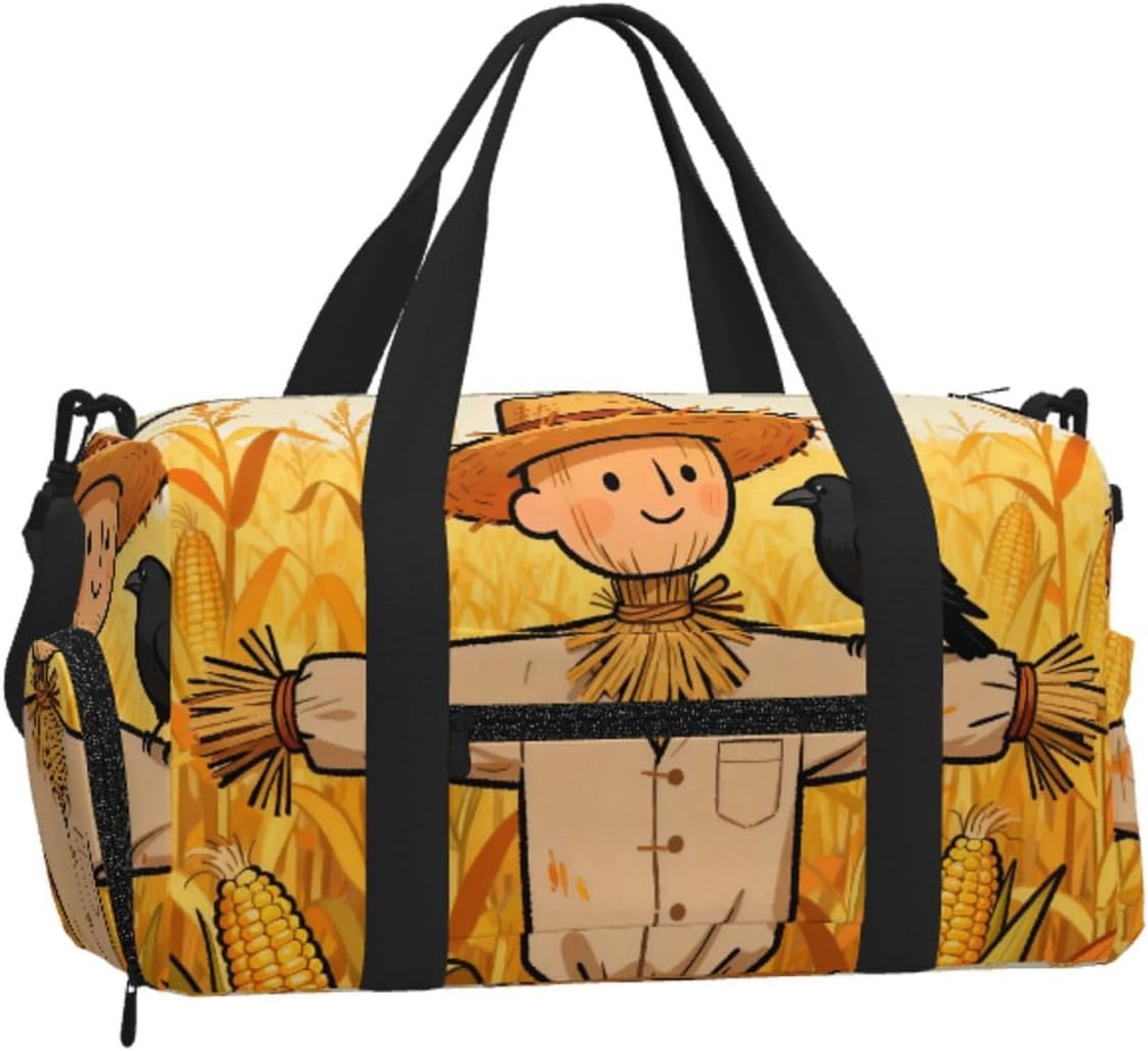Scarecrow and Bird Duffel Bag with Shoe Compartment-Sports Gym Weekender for Men Women, Waterproof Travel Tote with Wet Pocket for Dirty Shoes