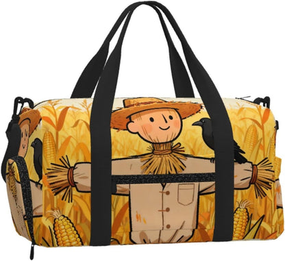 Scarecrow and Bird Duffel Bag with Shoe Compartment-Sports Gym Weekender for Men Women, Waterproof Travel Tote with Wet Pocket for Dirty Shoes