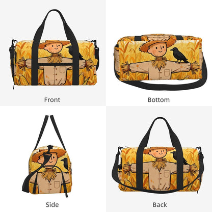 Scarecrow and Bird Duffel Bag with Shoe Compartment-Sports Gym Weekender for Men Women, Waterproof Travel Tote with Wet Pocket for Dirty Shoes