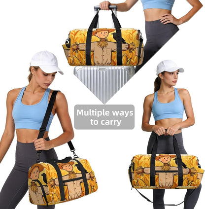 Scarecrow and Bird Duffel Bag with Shoe Compartment-Sports Gym Weekender for Men Women, Waterproof Travel Tote with Wet Pocket for Dirty Shoes