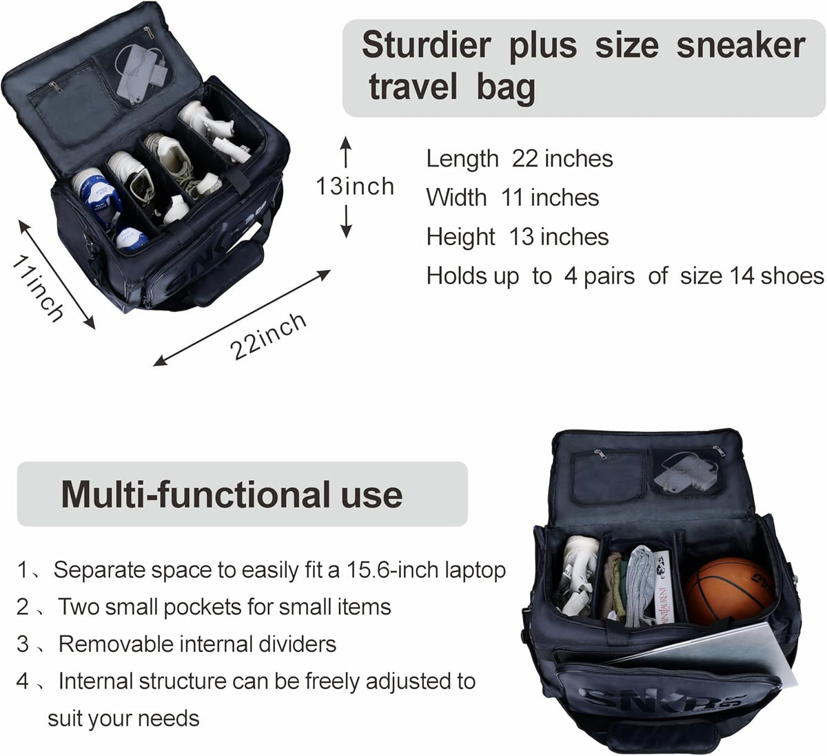 Shoe Bags for Travel Sneaker Travel Bag Shoes Duffel Bags Waterproof Gym Sports Luggage Sneakerhead Bag for Men with 3 Adjustable Dividers fit 4 Pairs Heavy Duty Travel Accessories (red)