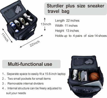 Shoe Bags for Travel Sneaker Travel Bag Shoes Duffel Bags Waterproof Gym Sports Luggage Sneakerhead Bag for Men with 3 Adjustable Dividers fit 4 Pairs Heavy Duty Travel Accessories (red)