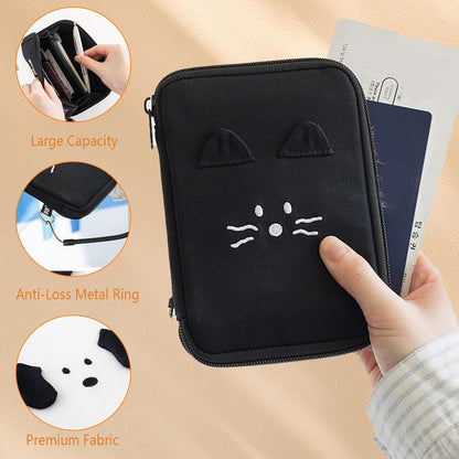 Cute & Multi-Purpose Passport Holder & Travel Wallet – Fun, Stylish Travel Organizer with Multiple Compartments for Passport, Cards, Cash & Tickets – Durable & Secure Document Organizer (Cat)