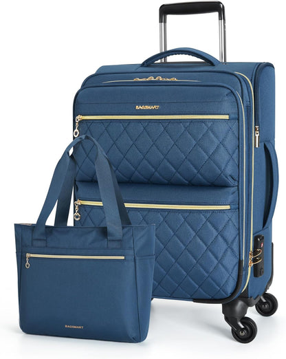 Softside Expandable Luggage Airline Approved with Spinner Wheels, 20 Inch Carry On Luggage 22x14x9 with TSA Lock, Quilted Rolling Suitcases for Women, Purple
