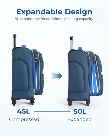 Softside Expandable Luggage Airline Approved with Spinner Wheels, 20 Inch Carry On Luggage 22x14x9 with TSA Lock, Quilted Rolling Suitcases for Women, Purple