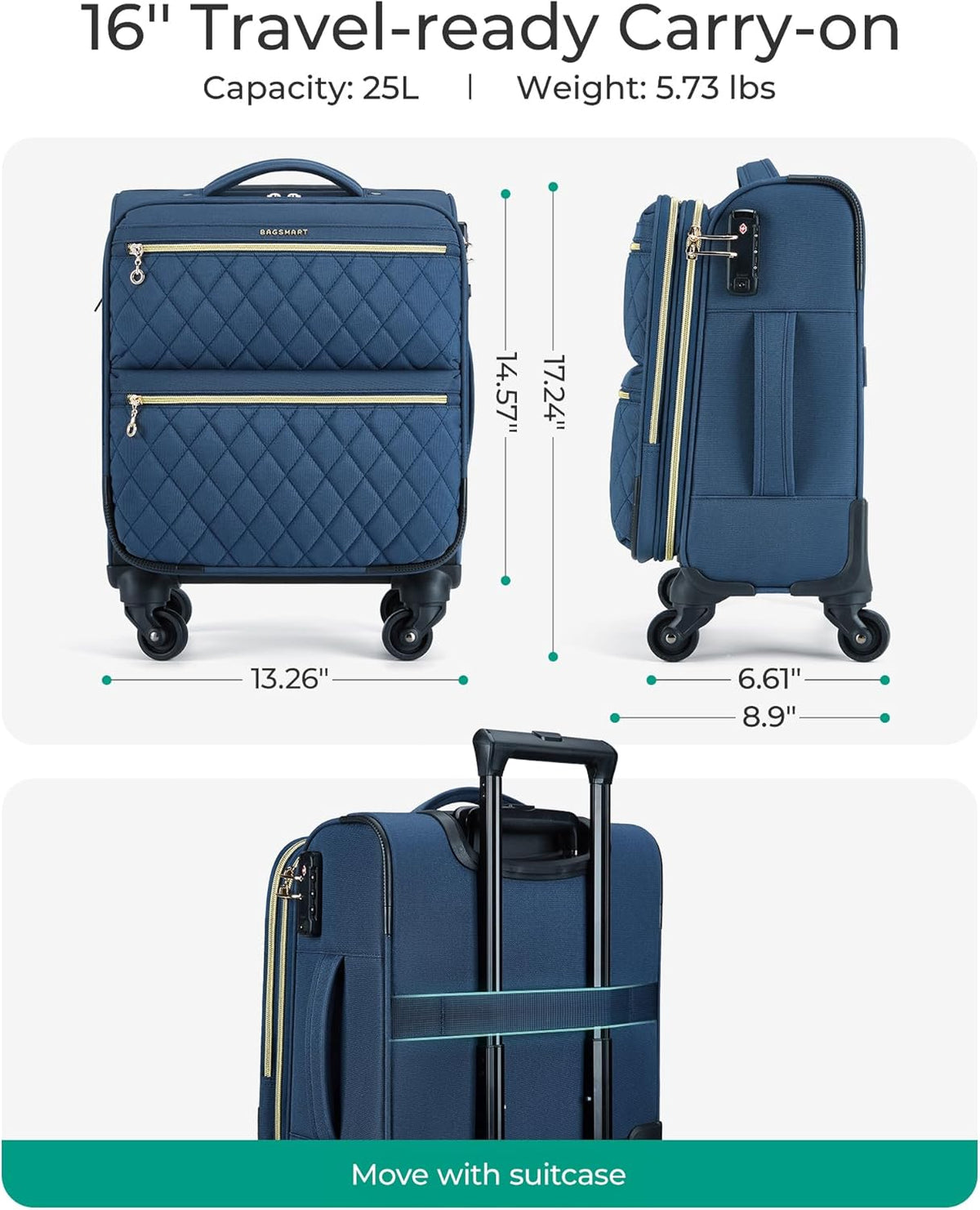 Softside Expandable Luggage Airline Approved with Spinner Wheels, 20 Inch Carry On Luggage 22x14x9 with TSA Lock, Quilted Rolling Suitcases for Women, Purple