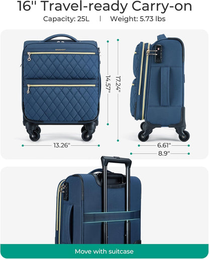 Softside Expandable Luggage Airline Approved with Spinner Wheels, 20 Inch Carry On Luggage 22x14x9 with TSA Lock, Quilted Rolling Suitcases for Women, Purple