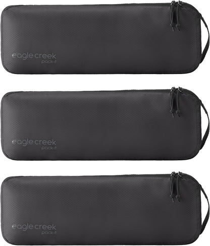 Pack-It Isolate Slim Cube M/M/M Set - Minimalist Compact Travel Organizer for Hair Styling Tools, Belts & Small Items - Travel Accessories - Black