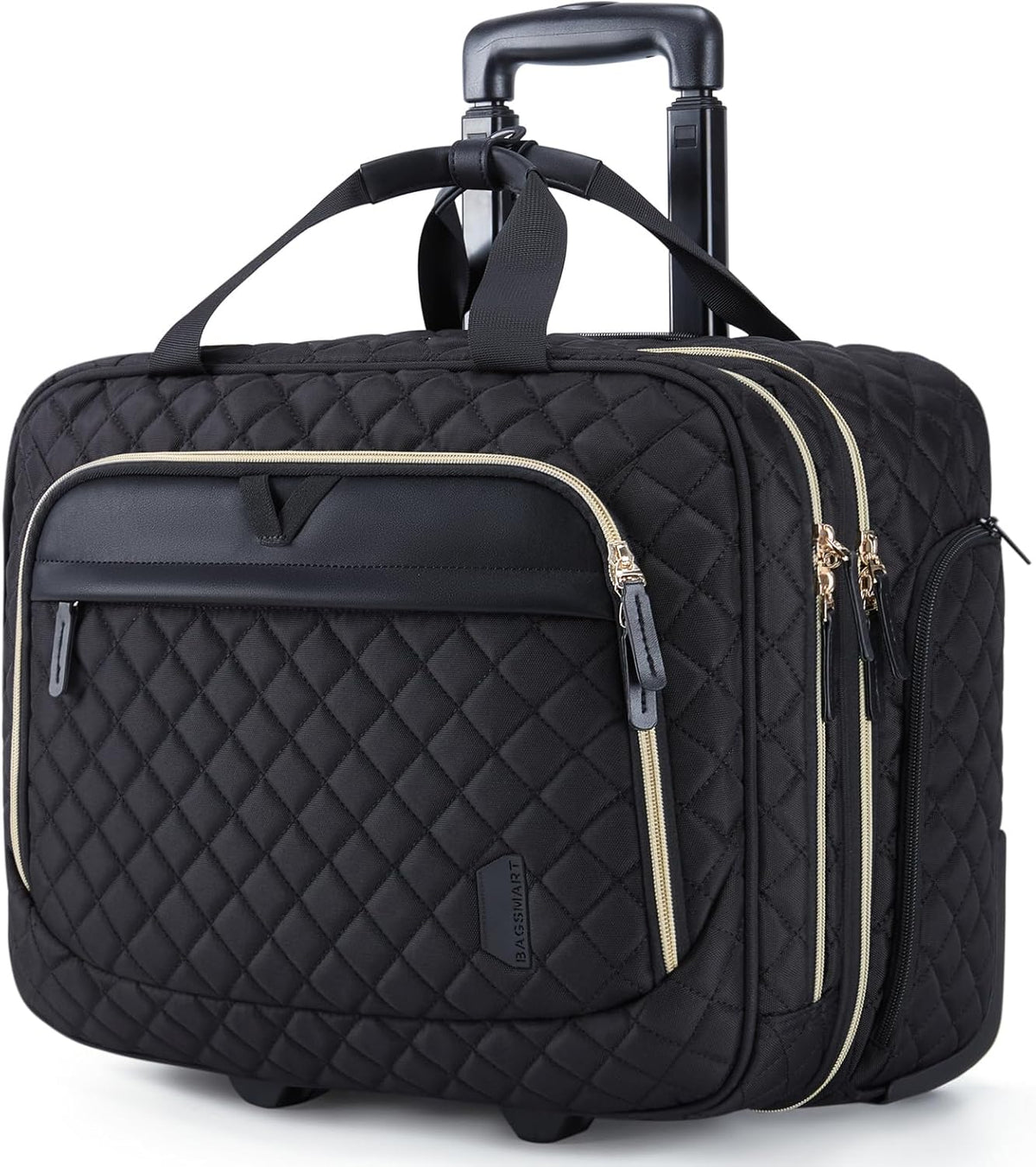 17.3 Inch Rolling Laptop Bag for Women and Men, Briefcase With Wheels, Computer Case for Work Travel Business, Quilted Black