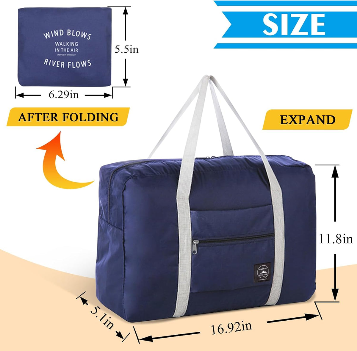 Travel Bag 2PCS Foldable Duffle Tote Weekender Overnight Luggage Bag | 2PCS Travel Bag Carry on Nylon Lightweight Foldable Duffle Tote for Sports Gym Weekender Overnight (With 2 Waterproof Pouch)