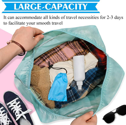 Travel Bag 2PCS Foldable Duffle Tote Weekender Overnight Luggage Bag | 2PCS Travel Bag Carry on Nylon Lightweight Foldable Duffle Tote for Sports Gym Weekender Overnight (With 2 Waterproof Pouch)