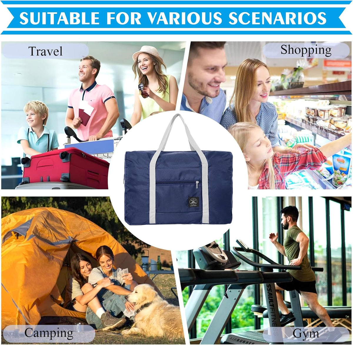 Travel Bag 2PCS Foldable Duffle Tote Weekender Overnight Luggage Bag | 2PCS Travel Bag Carry on Nylon Lightweight Foldable Duffle Tote for Sports Gym Weekender Overnight (With 2 Waterproof Pouch)