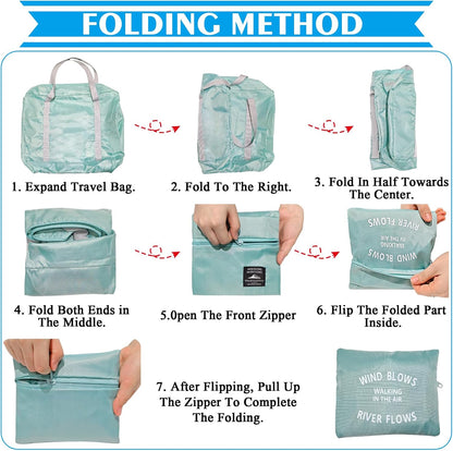 Travel Bag 2PCS Foldable Duffle Tote Weekender Overnight Luggage Bag | 2PCS Travel Bag Carry on Nylon Lightweight Foldable Duffle Tote for Sports Gym Weekender Overnight (With 2 Waterproof Pouch)