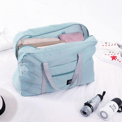Travel Bag 2PCS Foldable Duffle Tote Weekender Overnight Luggage Bag | 2PCS Travel Bag Carry on Nylon Lightweight Foldable Duffle Tote for Sports Gym Weekender Overnight (With 2 Waterproof Pouch)