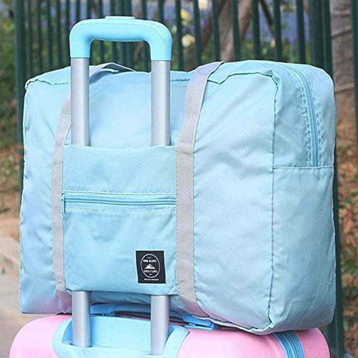 Travel Bag 2PCS Foldable Duffle Tote Weekender Overnight Luggage Bag | 2PCS Travel Bag Carry on Nylon Lightweight Foldable Duffle Tote for Sports Gym Weekender Overnight (With 2 Waterproof Pouch)