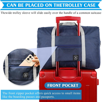 Travel Bag 2PCS Foldable Duffle Tote Weekender Overnight Luggage Bag | 2PCS Travel Bag Carry on Nylon Lightweight Foldable Duffle Tote for Sports Gym Weekender Overnight (With 2 Waterproof Pouch)