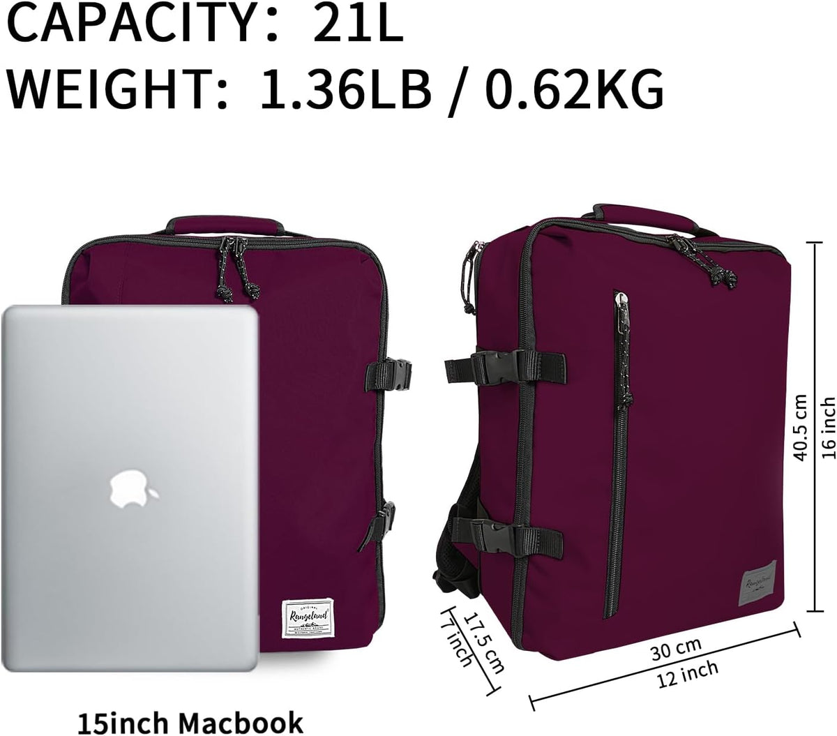 Small Carry-on Personal Item Backpack with luggage strap, Laptop Backpack for Men and Women, Business Travel Gym Sport, Pewter