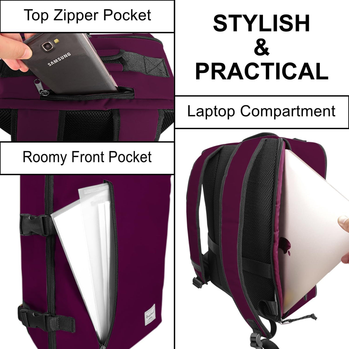 Small Carry-on Personal Item Backpack with luggage strap, Laptop Backpack for Men and Women, Business Travel Gym Sport, Pewter