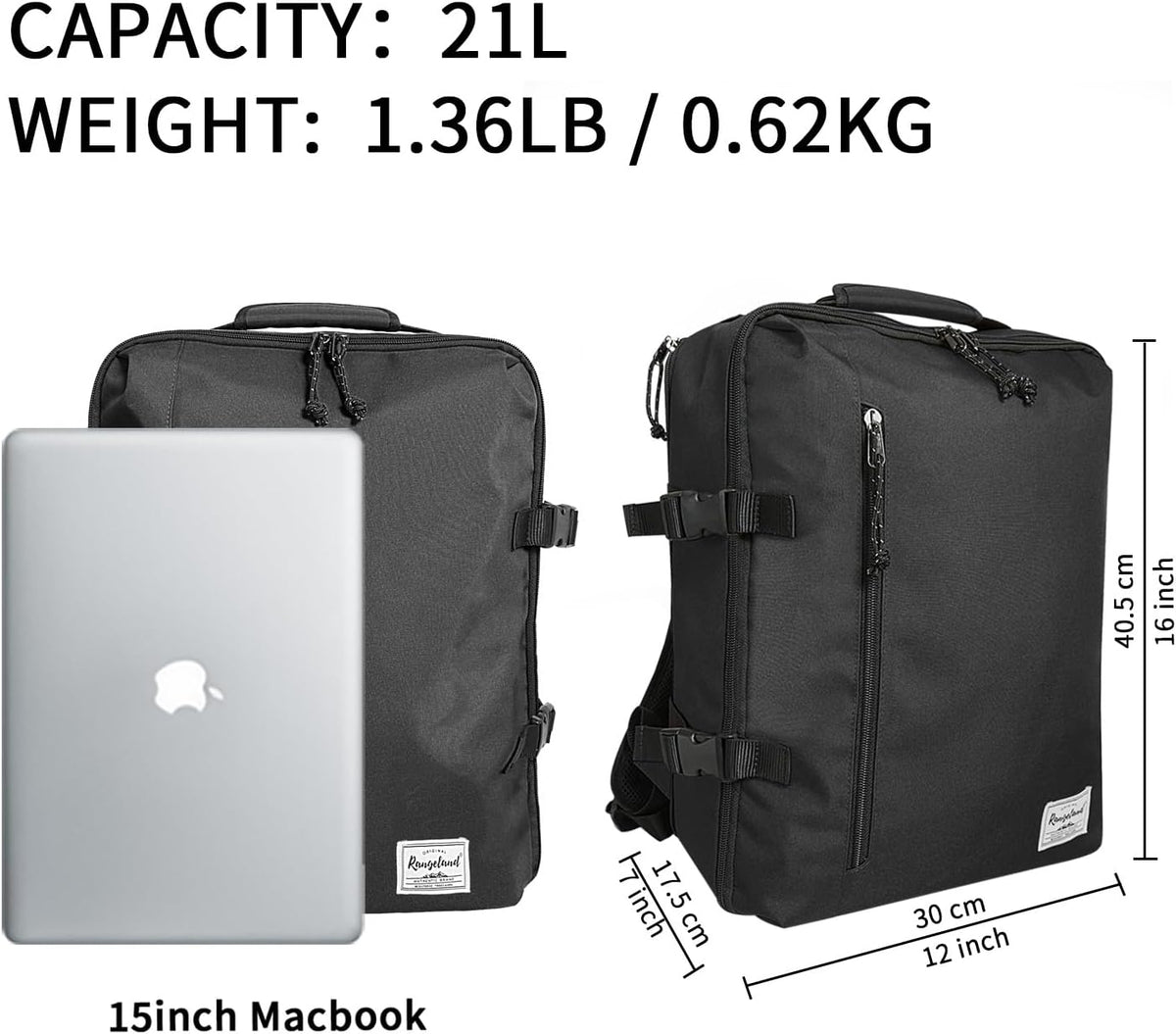 Small Carry-on Personal Item Backpack with luggage strap, Laptop Backpack for Men and Women, Business Travel Gym Sport, Pewter
