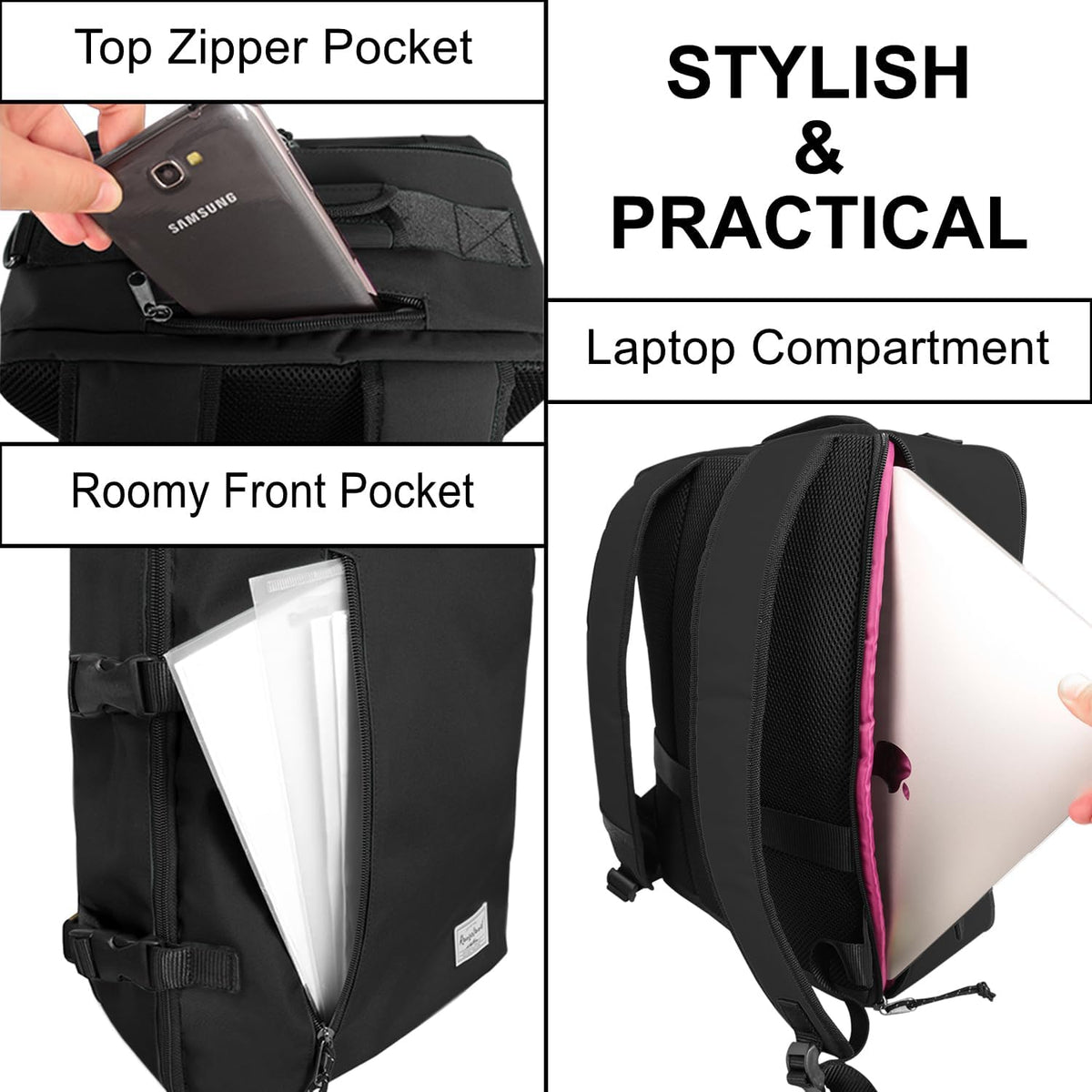 Small Carry-on Personal Item Backpack with luggage strap, Laptop Backpack for Men and Women, Business Travel Gym Sport, Pewter