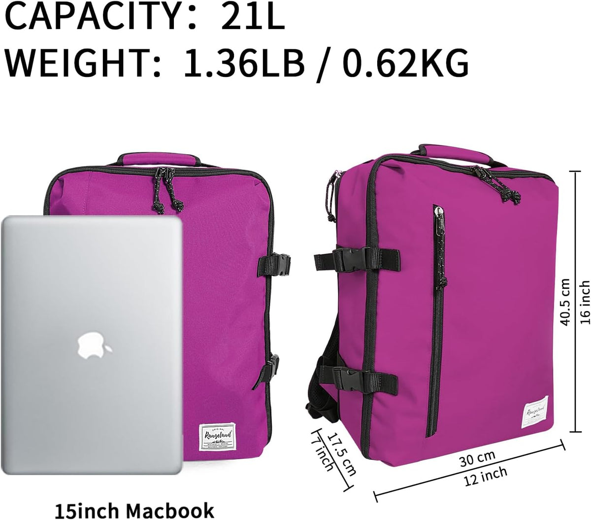 Small Carry-on Personal Item Backpack with luggage strap, Laptop Backpack for Men and Women, Business Travel Gym Sport, Pewter