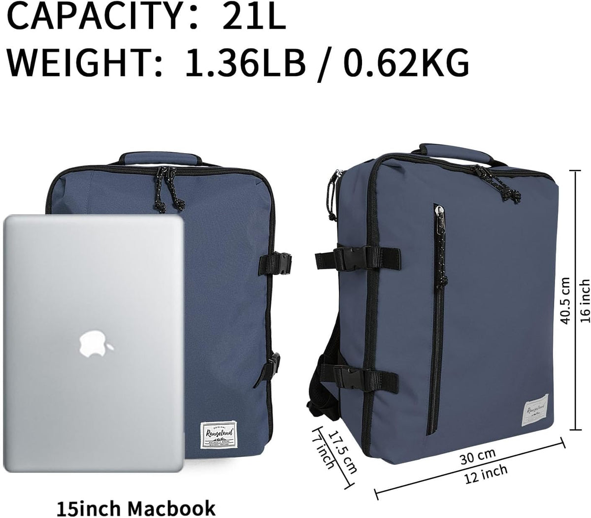 Small Carry-on Personal Item Backpack with luggage strap, Laptop Backpack for Men and Women, Business Travel Gym Sport, Pewter