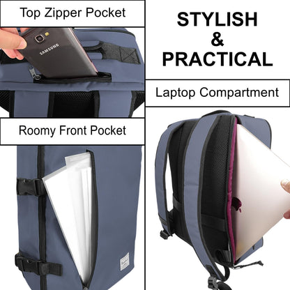 Small Carry-on Personal Item Backpack with luggage strap, Laptop Backpack for Men and Women, Business Travel Gym Sport, Pewter