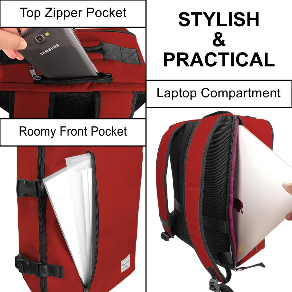 Small Carry-on Personal Item Backpack with luggage strap, Laptop Backpack for Men and Women, Business Travel Gym Sport, Pewter