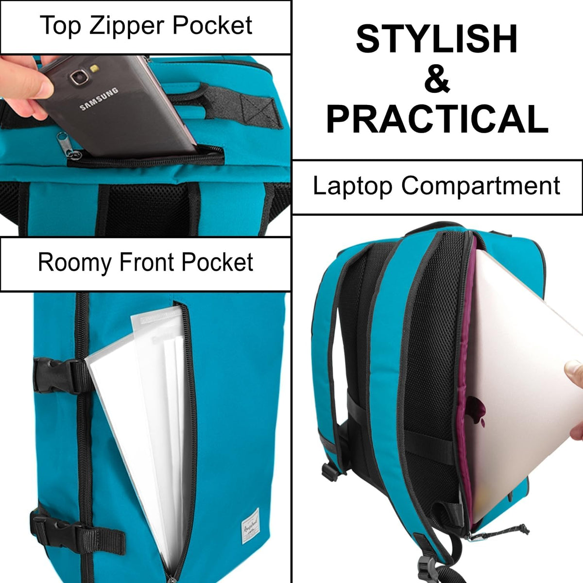 Small Carry-on Personal Item Backpack with luggage strap, Laptop Backpack for Men and Women, Business Travel Gym Sport, Pewter