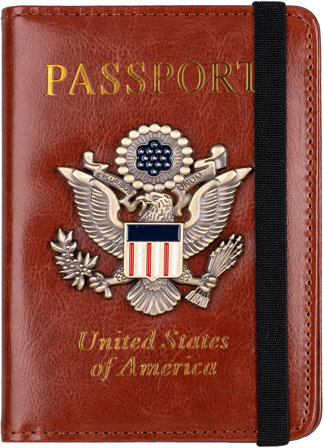 RFID Blocking Passport Holder, Leather Travel Wallet, Dark Blue | Travel Document Holder Cover Accessories, 3D Metal Badge, For Women Men