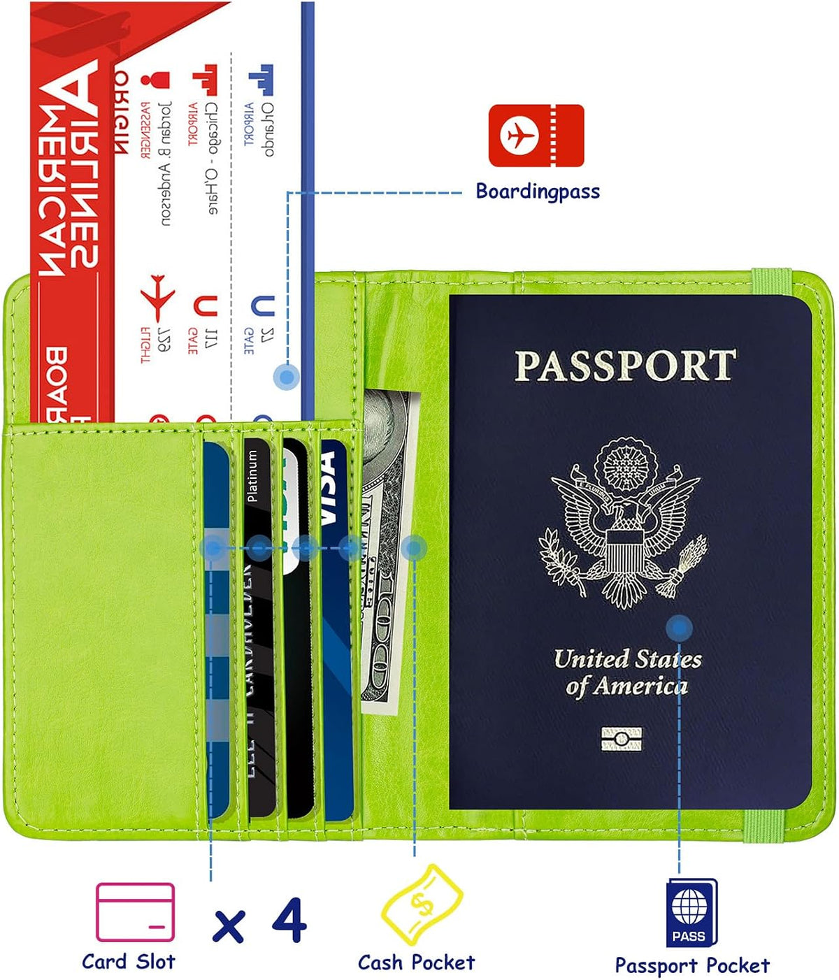 RFID Blocking Passport Holder, Leather Travel Wallet, Dark Blue | Travel Document Holder Cover Accessories, 3D Metal Badge, For Women Men