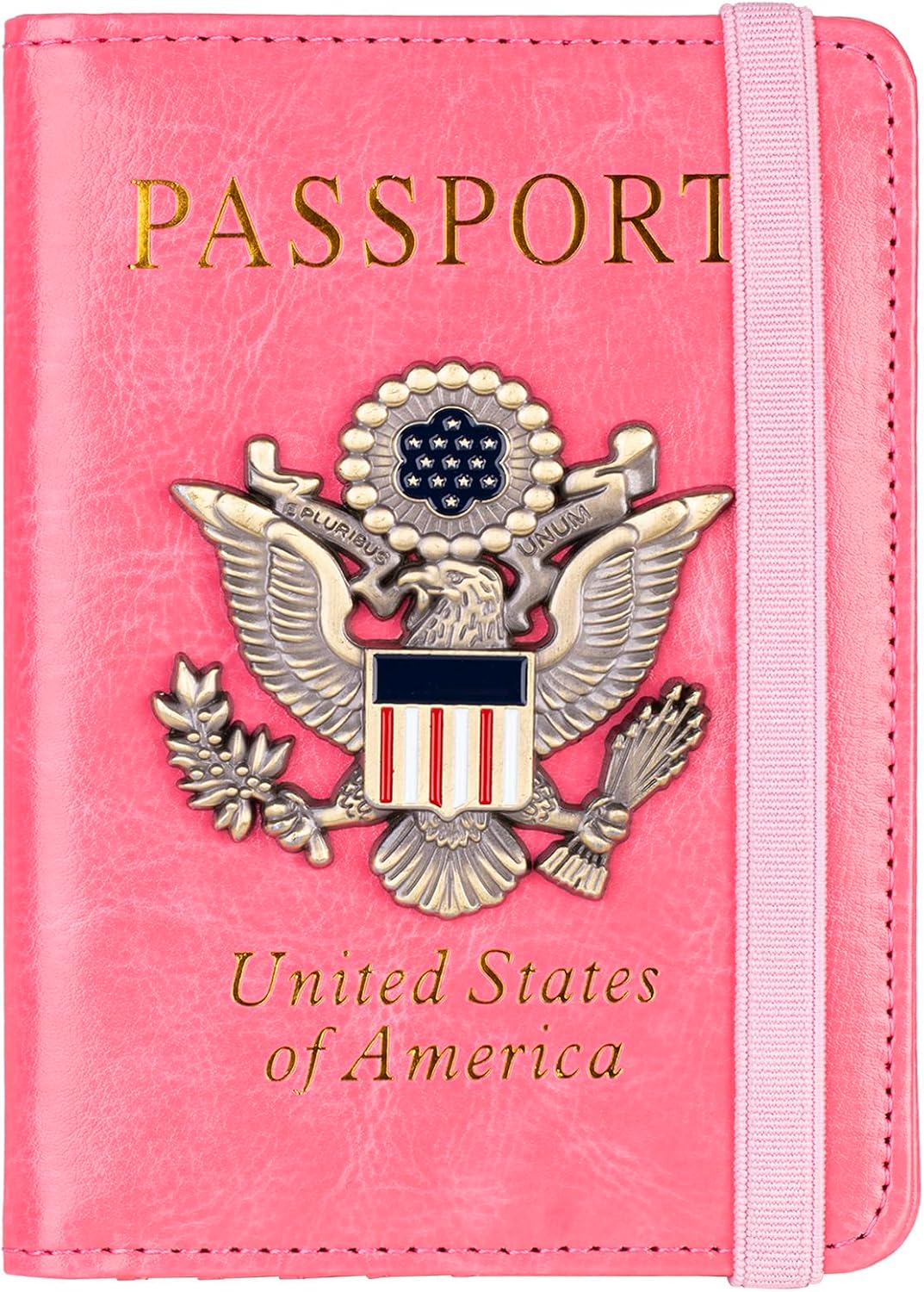 RFID Blocking Passport Holder, Leather Travel Wallet, Dark Blue | Travel Document Holder Cover Accessories, 3D Metal Badge, For Women Men
