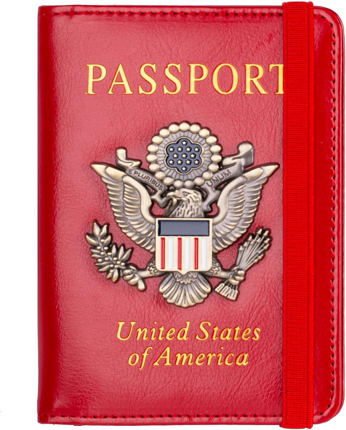RFID Blocking Passport Holder, Leather Travel Wallet, Dark Blue | Travel Document Holder Cover Accessories, 3D Metal Badge, For Women Men