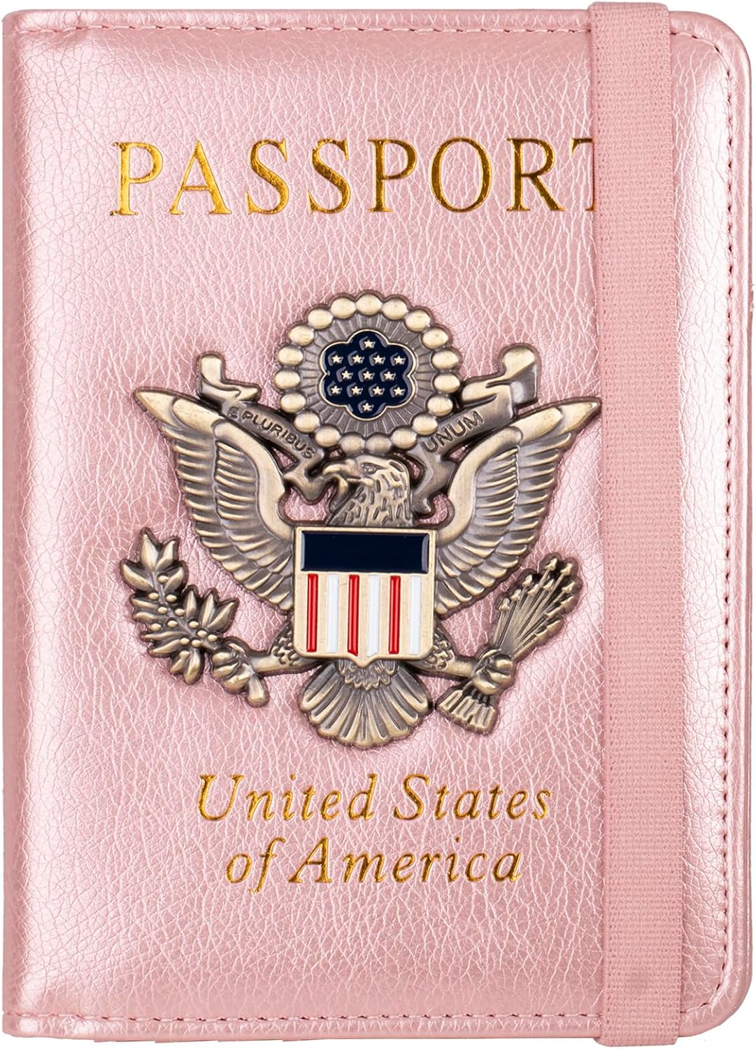 RFID Blocking Passport Holder, Leather Travel Wallet, Dark Blue | Travel Document Holder Cover Accessories, 3D Metal Badge, For Women Men