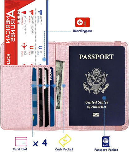 RFID Blocking Passport Holder, Leather Travel Wallet, Dark Blue | Travel Document Holder Cover Accessories, 3D Metal Badge, For Women Men