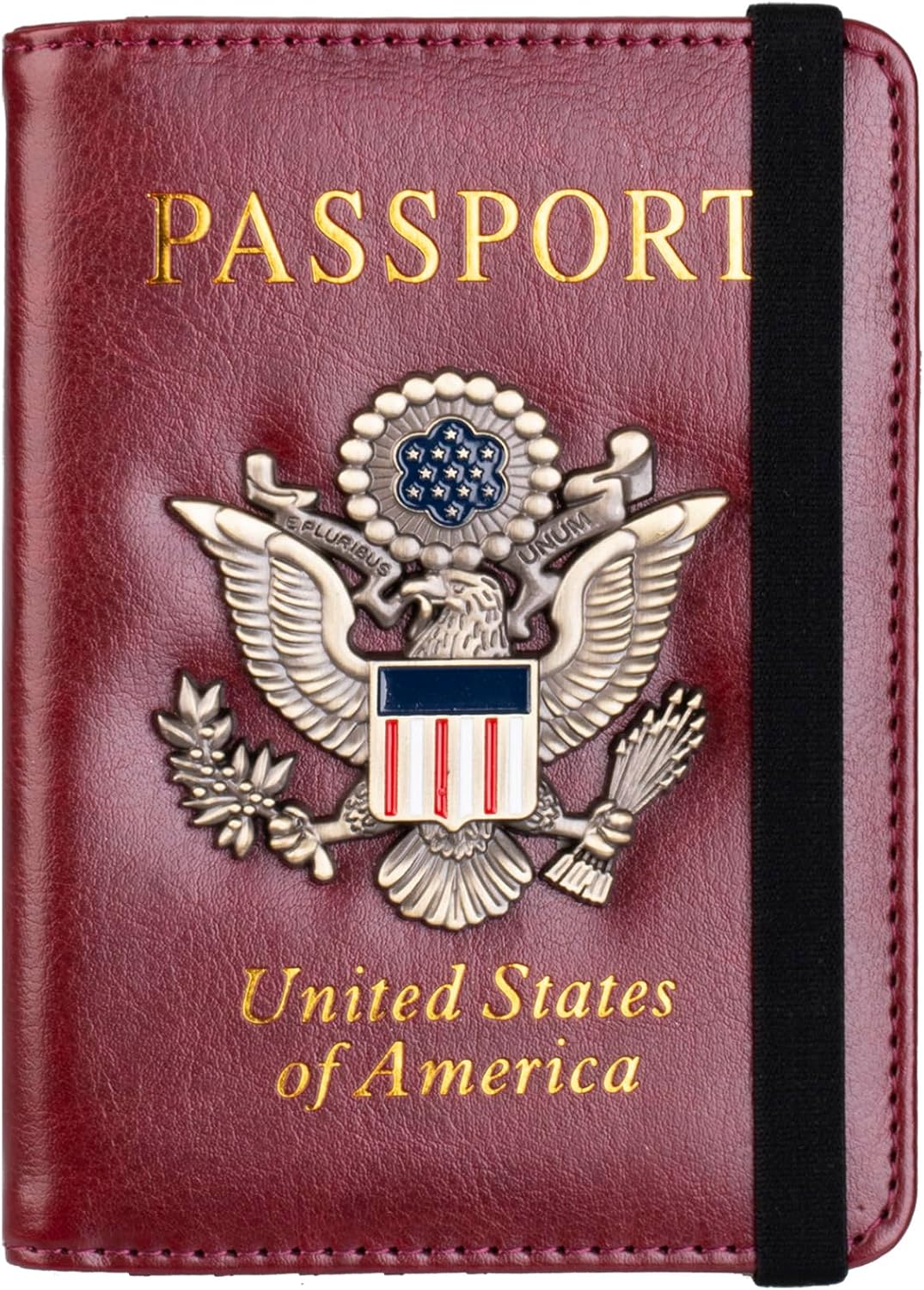 RFID Blocking Passport Holder, Leather Travel Wallet, Dark Blue | Travel Document Holder Cover Accessories, 3D Metal Badge, For Women Men