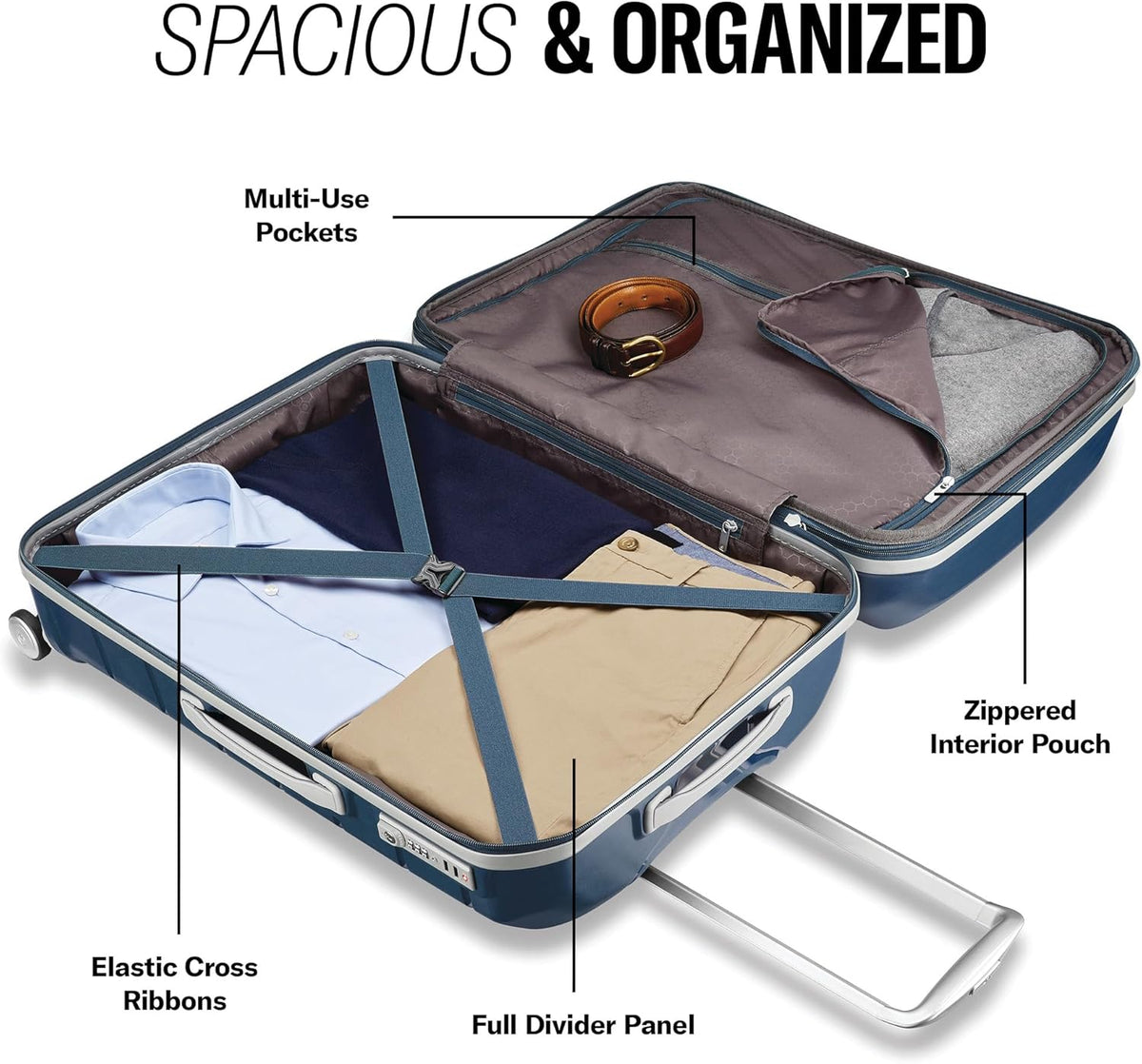 Freeform Hardside Carry-On Luggage with Spinner Wheels - Hardshell Suitcase - TSA, Airline-Approved - Expandable Hard Shell, Smooth Rolling Wheels for Lightweight Travel - Navy