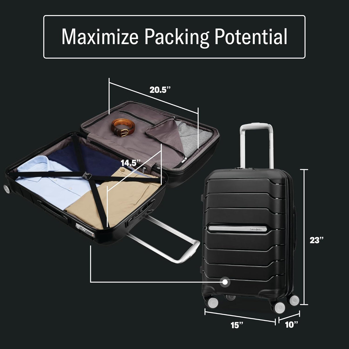 Freeform Hardside Carry-On Luggage with Spinner Wheels - Hardshell Suitcase - TSA, Airline-Approved - Expandable Hard Shell, Smooth Rolling Wheels for Lightweight Travel - Navy