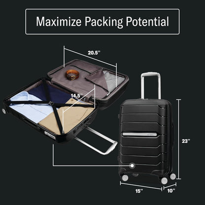 Freeform Hardside Carry-On Luggage with Spinner Wheels - Hardshell Suitcase - TSA, Airline-Approved - Expandable Hard Shell, Smooth Rolling Wheels for Lightweight Travel - Navy