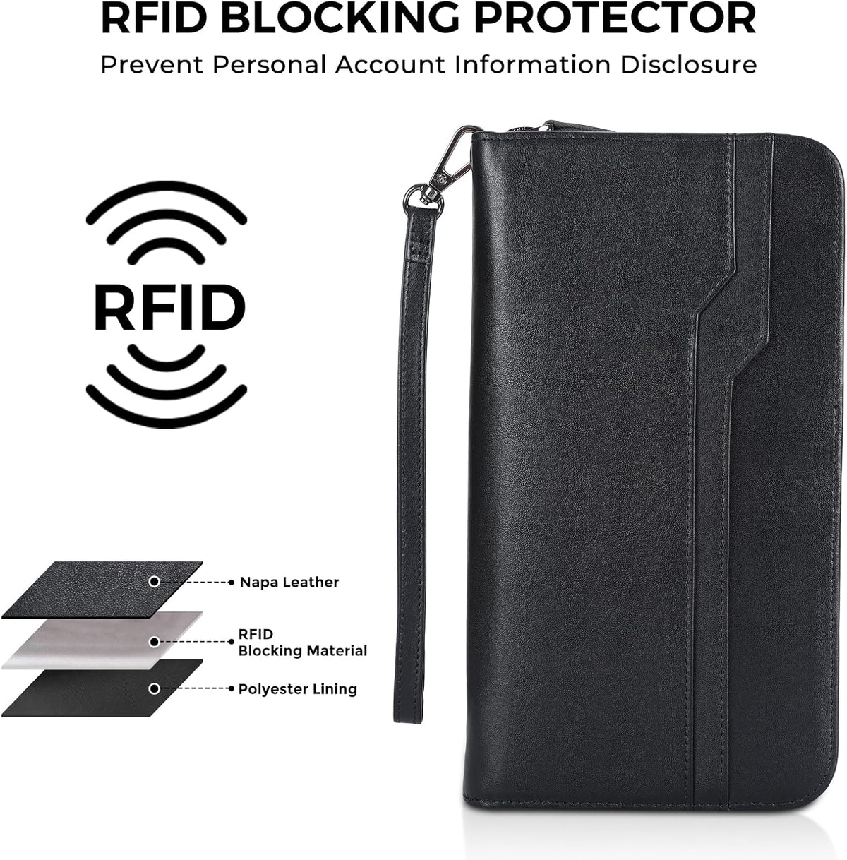 Polare Full Grain Leather Family Travel Passport Wallet and Documents Organizer RFID Blocking Case Holder Fits 6 Passports for Men and Women