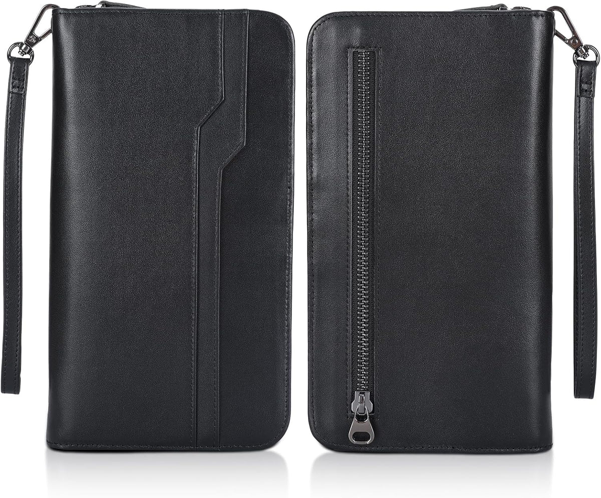 Polare Full Grain Leather Family Travel Passport Wallet and Documents Organizer RFID Blocking Case Holder Fits 6 Passports for Men and Women