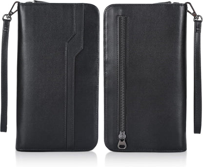 Polare Full Grain Leather Family Travel Passport Wallet and Documents Organizer RFID Blocking Case Holder Fits 6 Passports for Men and Women