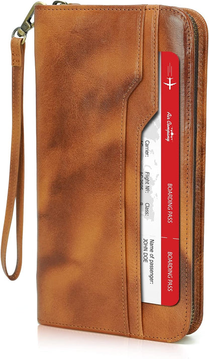 Polare Full Grain Leather Family Travel Passport Wallet and Documents Organizer RFID Blocking Case Holder Fits 6 Passports for Men and Women