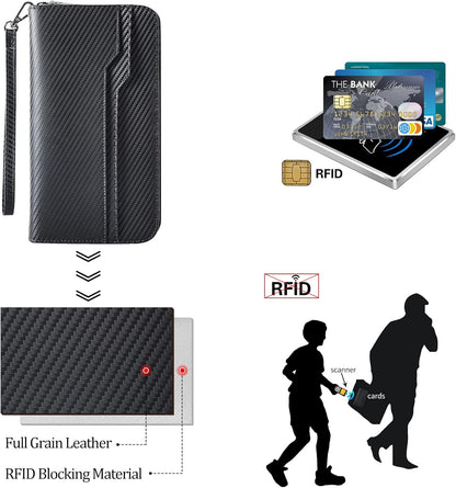 Polare Full Grain Leather Family Travel Passport Wallet and Documents Organizer RFID Blocking Case Holder Fits 6 Passports for Men and Women