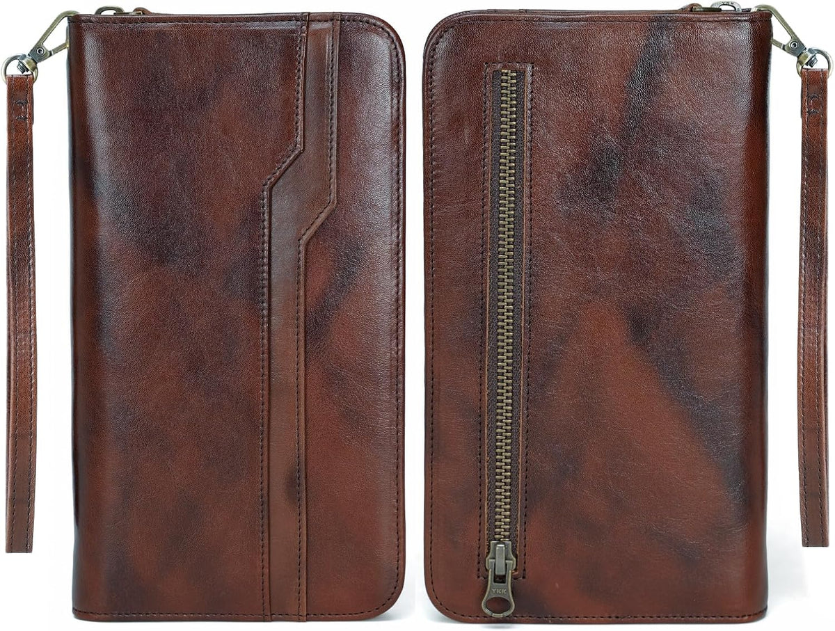 Polare Full Grain Leather Family Travel Passport Wallet and Documents Organizer RFID Blocking Case Holder Fits 6 Passports for Men and Women
